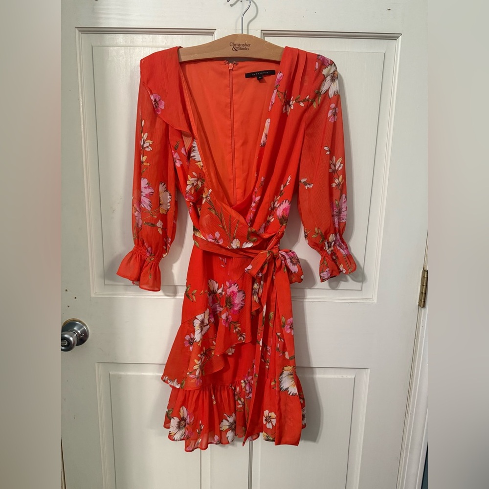 Alex Marie Bright Orange Dress with Pink Floral Design